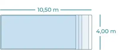 Plan avec côtes vue de dessus de la piscine 10x4 avec petite plage Lac de Maggiore